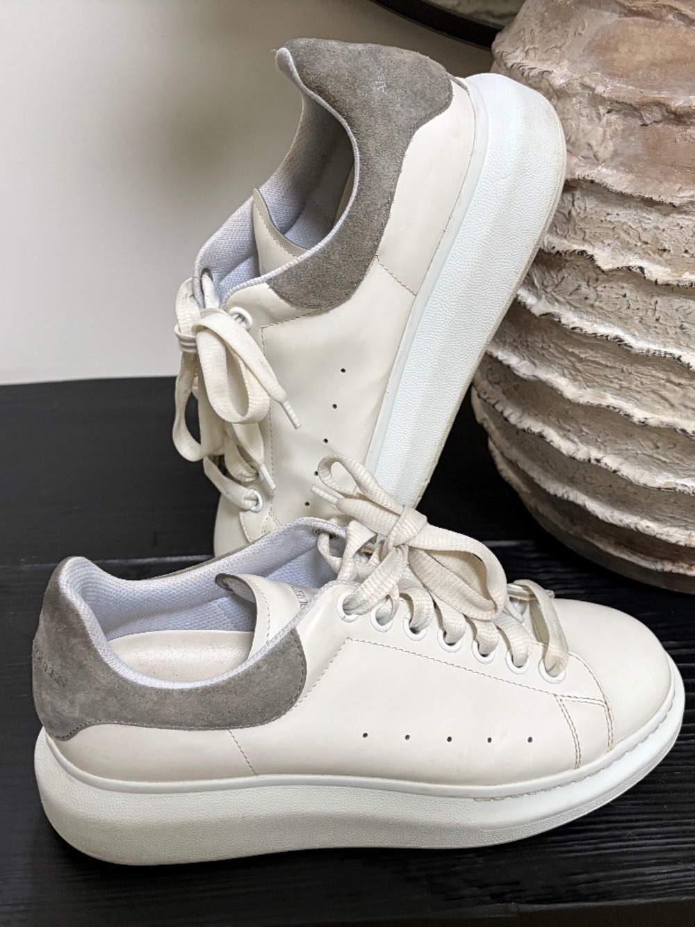 Alexander McQueen White GRAY Leather Sneakers WOMEN'S EU 40 1/2 D